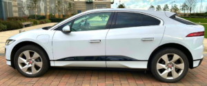 White jaguar I-Pace side-on facing to the left