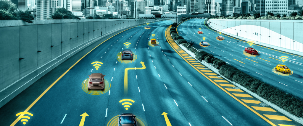 Future connected cars on road