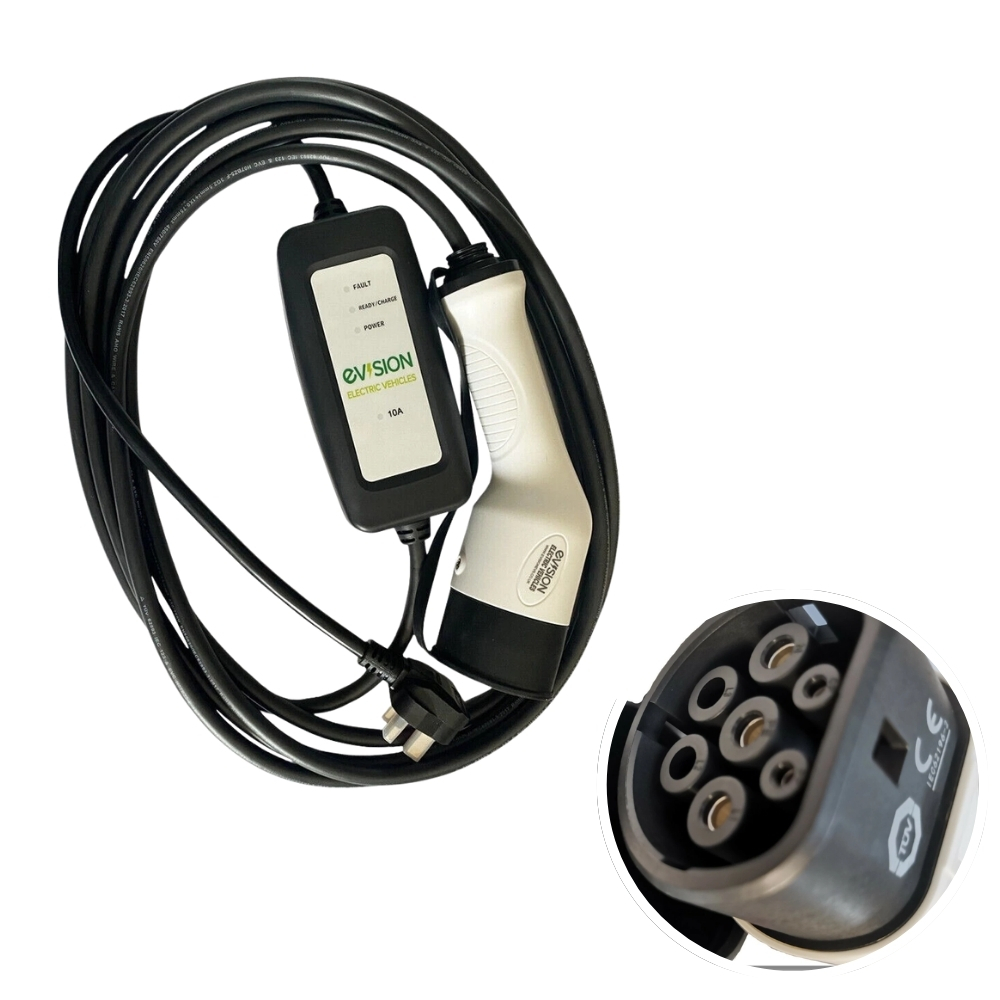 EVSE charging cable with a 5 metre cable, in line charger, 13A UK 3 Pin Plug